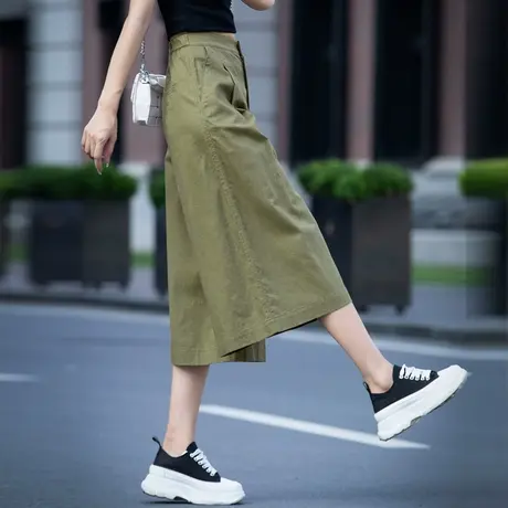 七分裤亚麻裤子女2023新款高腰阔腿裤女裤夏季薄款裙裤八分棉麻商品大图