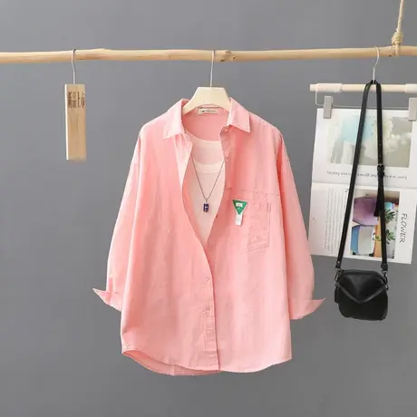 宽松纯色衬衫女长袖秋季新款百搭长袖韩版时尚上衣薄外套小众衬衣商品大图
