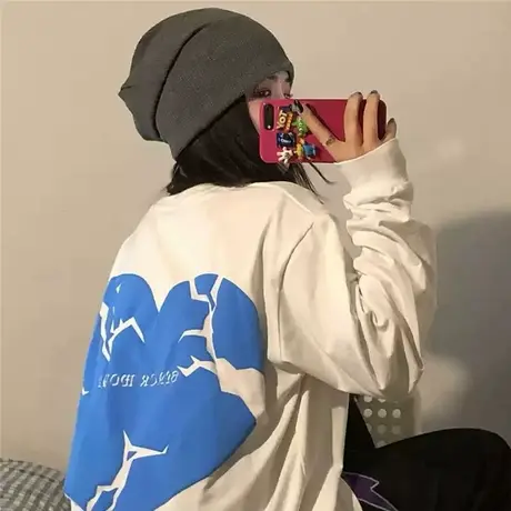 vintage卫衣女2021宽松韩版潮ins超火上衣设计感小众春秋薄款外套商品大图