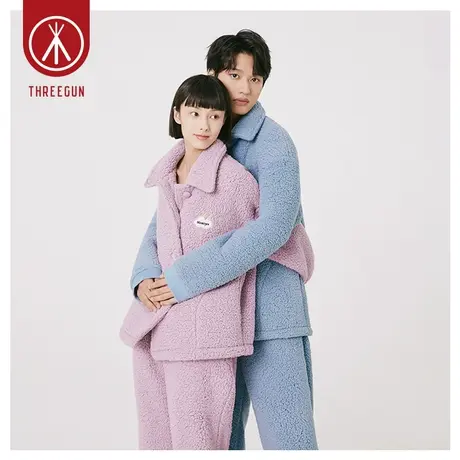 三枪情侣家居服羊羔绒加绒加厚2022秋冬新品可外穿男女睡衣套装图片