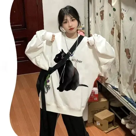 美式复古oversize卫衣女2023春秋薄款上衣慵懒风小个子高级感外套图片