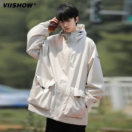 VIISHOW夹克男户外工装连帽外套三防日系机能宽松户外冲锋夹克图片