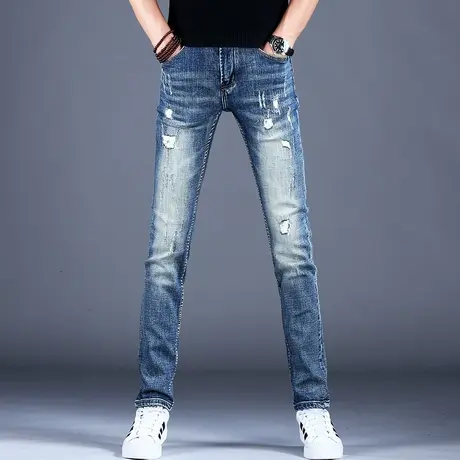 破洞牛仔裤男款百搭2023新款美式高街裤子男休闲秋款修身小脚弹力商品大图