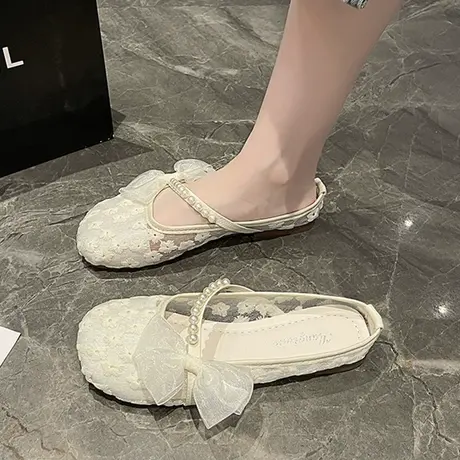 时尚轻奢凉鞋透气网面孕妇鞋平底豆豆渔夫鞋仙女配裙子包头单鞋商品大图