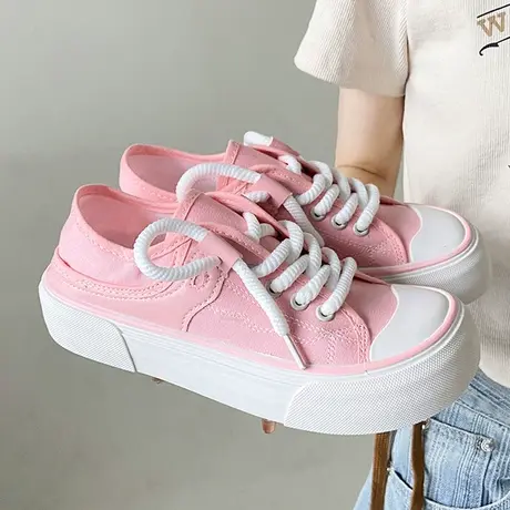 帆布鞋女2023年新款大头小众原创设计感小白鞋奶呼呼厚底休闲鞋商品大图