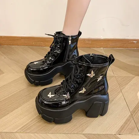 超高跟短靴女2023秋新款厚底显瘦显腿长潮流网红气质蝴蝶装饰靴子图片