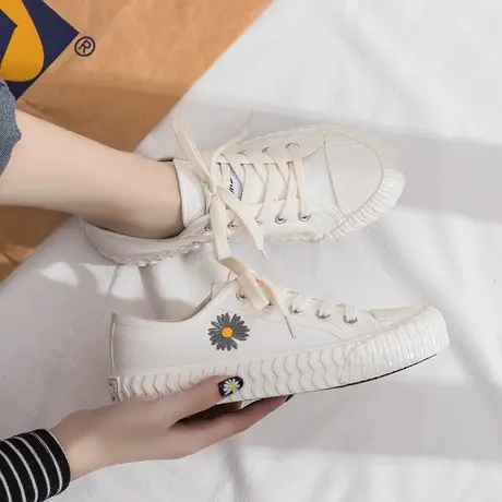 小雏菊学生帆布鞋女2020夏季新款韩国焦糖饼干潮鞋网红爆款小白鞋图片