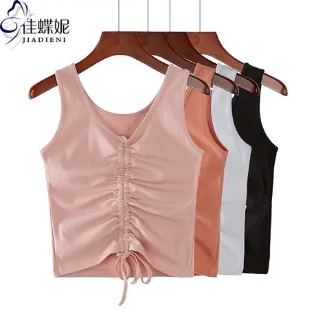 夏季新款韩版纯棉修身显瘦小心机抽绳V领打底内搭女装上衣背心图片