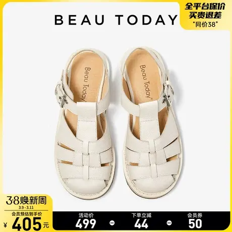 BeauToday包头罗马凉鞋女BT夏季法式编织猪笼鞋镂空时尚真皮凉鞋图片