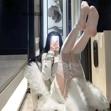 极光蕾丝吊带黑丝袜性感辣妹薄款长筒袜纯欲风白丝袜油亮情趣诱惑商品大图