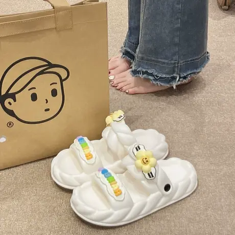 踩屎感凉鞋女夏季外穿可爱太阳花彩虹厚底防滑沙滩两穿EVA凉拖鞋图片