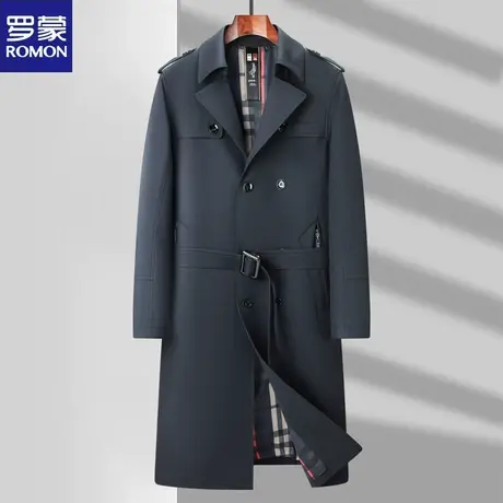 罗蒙双排扣风衣男加长款春秋季商务潮流时尚宽松休闲上衣服潮外套图片