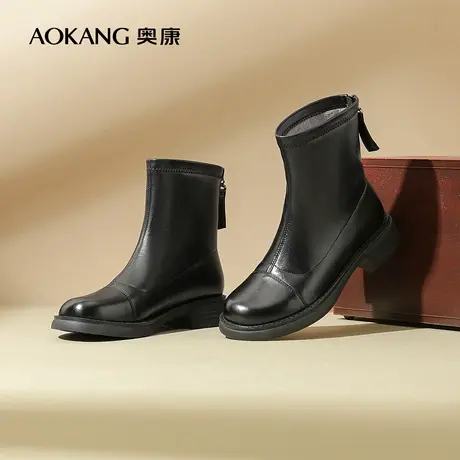 【门店发货】奥康女鞋 冬季新款时尚中筒烟管靴女士靴子简约舒适图片