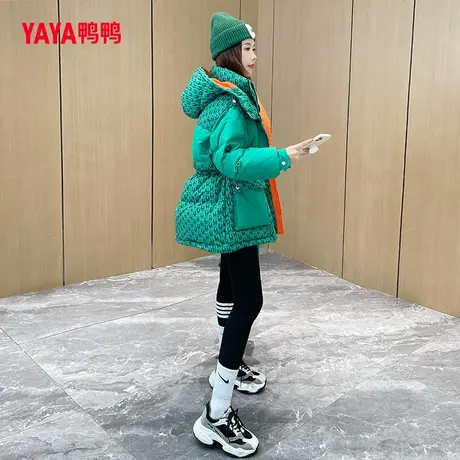 鸭鸭羽绒服女中长款2023年秋冬新款连帽时尚潮流保暖外套Y图片