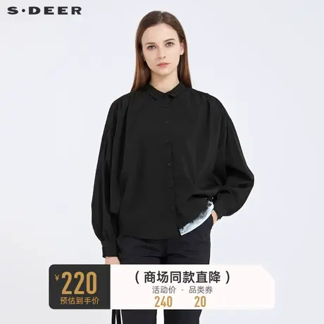 sdeer圣迪奥女装秋装翻领撞色印花宽松长袖衬衫S21180509商品大图