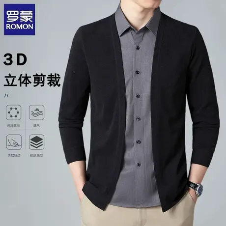 罗蒙假两件针织衫男士秋季商务休闲柔顺亲肤衬衫领上衣打底衫毛衣图片