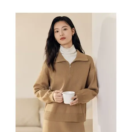 茵曼两穿拉链领毛衣2023冬季女装新款休闲宽松长袖套头保暖针织衫商品大图