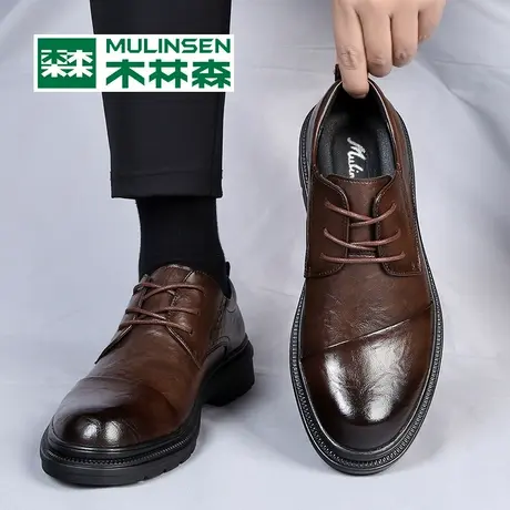 木林森秋冬季休闲皮鞋男2024新款正装商务真皮英伦德比结婚新郎鞋商品大图