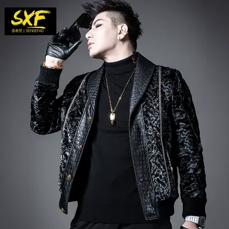 SXF圣希梵皮毛一体男 新款冬季提花外套西服领真皮男皮草大衣潮牌图片