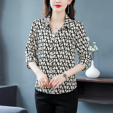 真丝衬衫女夏季2023年新款宽松显瘦遮肚子衬衣七分袖气质雪纺小衫商品大图