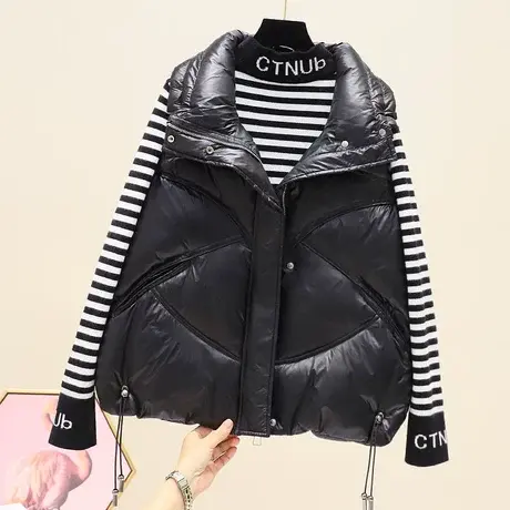 下摆抽绳羽绒棉马甲外套女2023秋冬新款韩版宽松显瘦百搭保暖背心商品大图