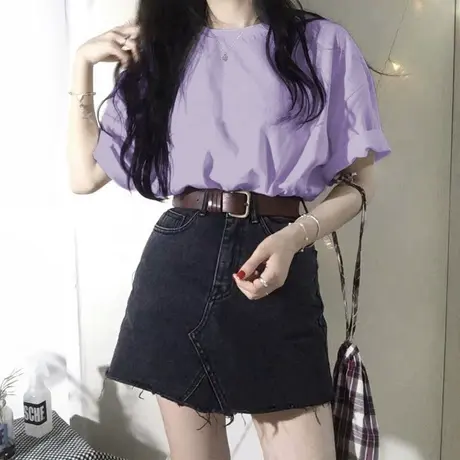 2023年新款春夏季别致小众设计感情侣女装上衣服正肩短袖t恤潮ins商品大图