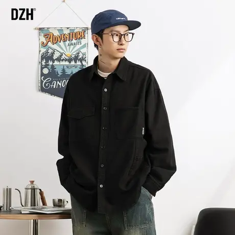 男士高级感长袖衬衫男秋季休闲工装外套男款2023新款宽松纯棉衬衣商品大图