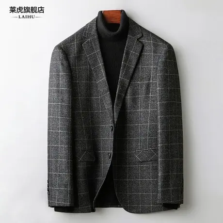 休闲西装男士外套秋季新款商务韩版时尚单件灰色格子小西服上衣潮商品大图