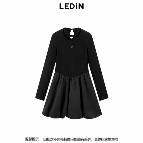 【商场同款】乐町拼接收腰连衣裙设计感领子长袖小黑裙C1FAF1202*商品大图