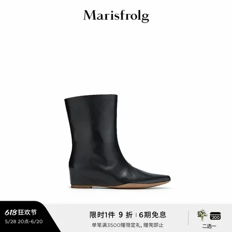 【灵感搭配】Marisfrolg玛丝菲尔黑色小方头宽筒中高筒靴商品大图