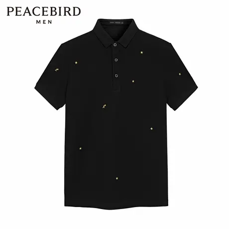 太平鸟男装 夏季绅士商务休闲POLO衫个性花卉刺绣时尚修身保罗衫图片