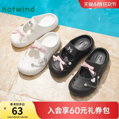 热风洞洞鞋女款2025年夏季新款外穿包头半拖鞋沙滩凉鞋蝴蝶结凉拖商品大图