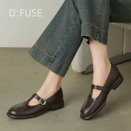 Dfuse迪芙斯时尚复古棕色厚底乐福鞋女2025春季新款圆头百搭单鞋图片