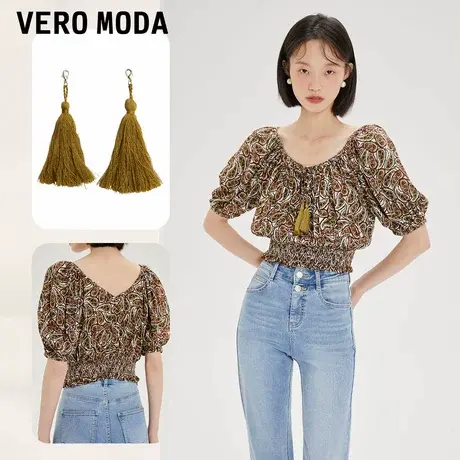 Vero Moda奥莱夏季清仓复古文艺两穿领花纹收腰修身百搭上衣女图片