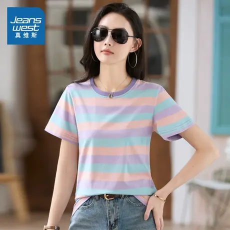 VO真维斯女2025春季新款潮流圆领女上衣休闲舒适时尚女装短袖T恤商品大图