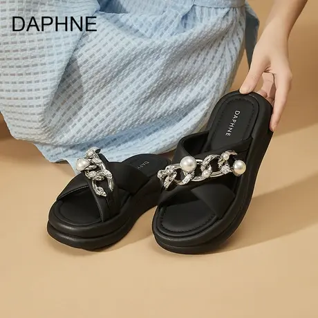 Daphne/达芙妮2025夏季新款一脚蹬凉拖鞋珍珠链沙滩鞋轻便不累脚图片