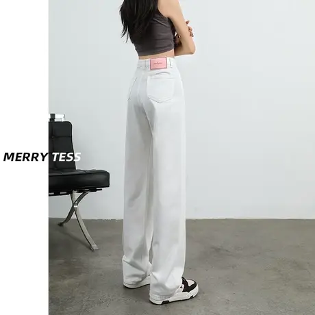 白色阔腿牛仔裤女2023年夏季新款设计感修身显瘦百搭宽松直筒裤子图片