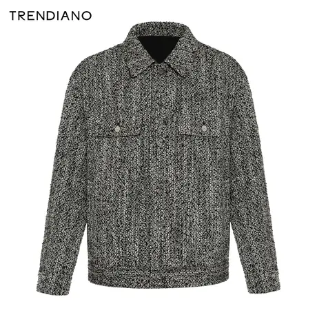TRENDIANO官方品质羊毛混纺粗花呢夹克外套男潮2023新款冬季图片