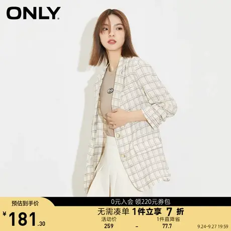 ONLY奥莱夏季两粒扣格纹直筒休闲七分袖薄西服女图片