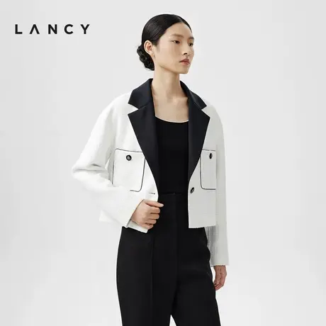 [朗姿奥莱]LANCY/朗姿2024春季新款白色西装领宽松直筒短款外套女商品大图