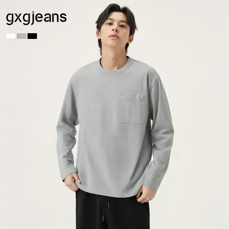 gxg.jeans男装 多色口袋设计纯棉宽松圆领长袖T恤男 25年秋新品商品大图