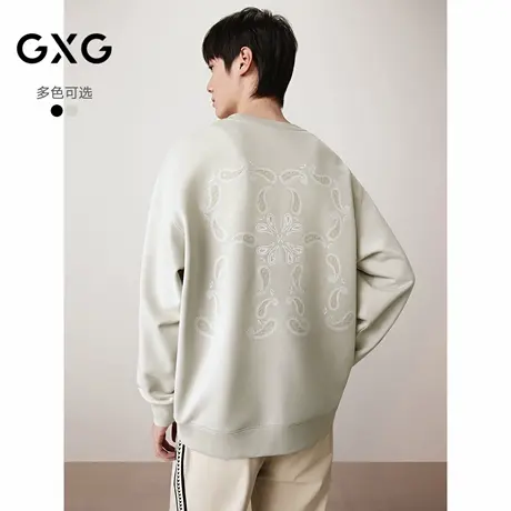 GXG男装 圆领卫衣背后大图案双色长袖上衣内搭 2025秋季新品图片