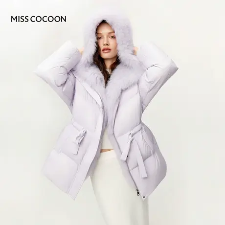 MISSCOCOON可可尼短款外套女2025冬季新款狐狸毛领90白鸭绒羽绒服商品大图