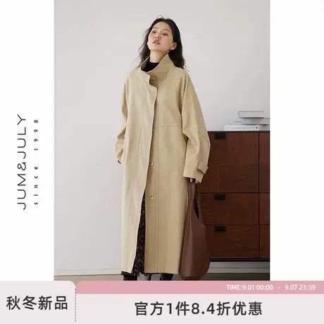 嘉茱莉韩版长款立领风衣女2025秋季新款上衣单排扣通勤休闲外套商品大图