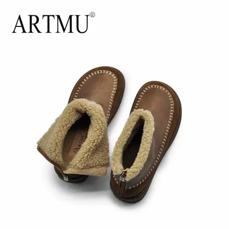 Artmu阿木真皮大头雪地靴女款2024新款冬季加绒保暖棉靴手工棉鞋商品大图