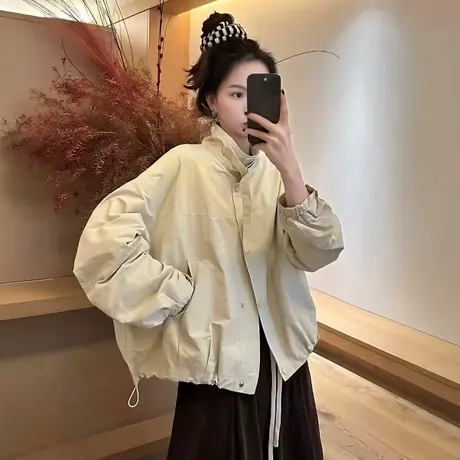 欧货立领工装风外套女2025秋季新款宽松百搭时尚休闲减龄夹克上衣商品大图