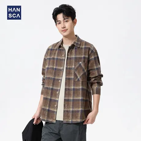 hansca赛莱尔格子衬衫男高级感痞帅2025新款秋季休闲长袖衬衣外套商品大图
