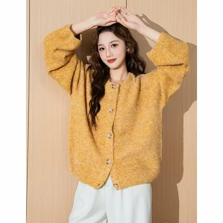 唐狮秋冬季女圆领毛线开衫温柔甜美风宽松韩系穿搭慵懒软糯tuTA图片