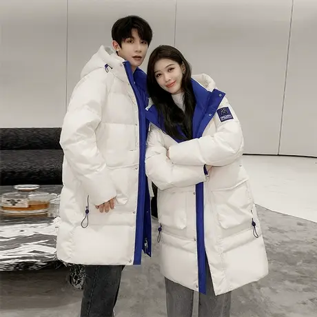 羽绒服男中长款情侣学生青年冬衣服休闲连帽潮流时尚过膝男装外套商品大图