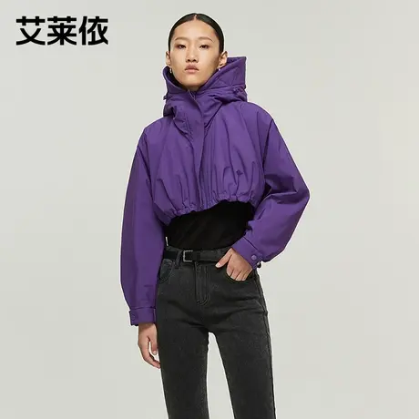 艾莱依2020早秋品牌设计感小众短长袖外套个性连帽趣味短装潮商品大图